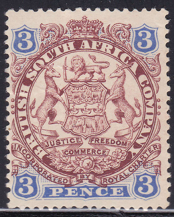 B.S.A.C/Rhodesia SG31 3d Chocolate & Ultramarine -  MM CV £10