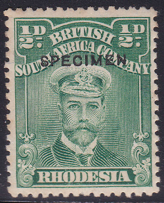 B.S.A.C / RHODESIA 1913-22 1/2d GREEN `SPECIMEN` MM CV R3420