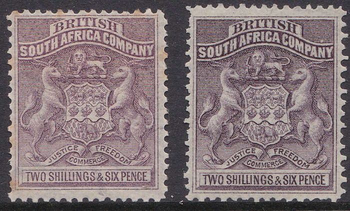 BSAC / Rhodesia : SG6 & 7 : 2s6d Lilac & Grey-Purple  MM CV £113