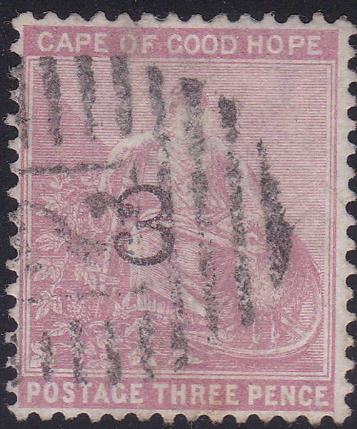 Cape of Good Hope 1880 SACC32b `3` on 3d Pale Dull Rose WITH INVERTED WATERMARK - CV R7500