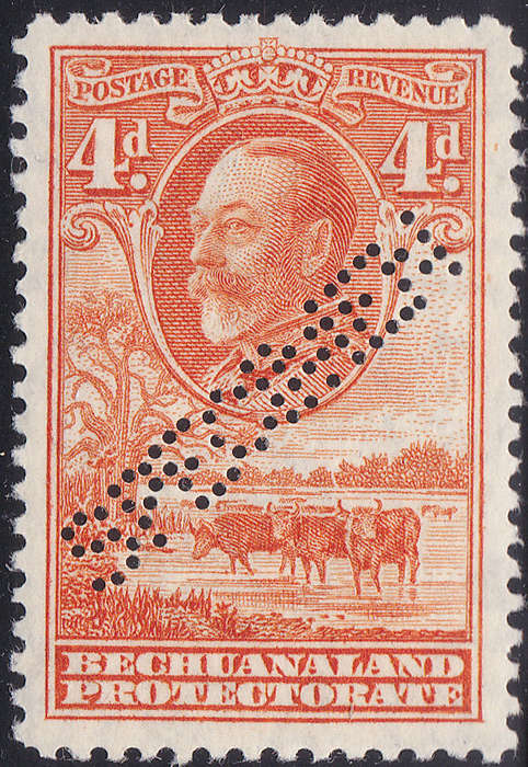 BECHUANALAND PROTECTORATE 1932 SACC98s 4d ORANGE `SPECIMEN` UM CV R833
