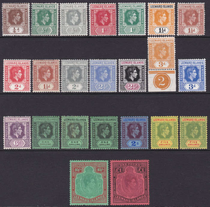 Leeward Islands 1938 KGVI SG95//114 COMPLETE BASIC SET + EXTRA SHADES