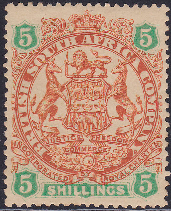 B.S.A.C/RHODESIA SG49 5/- Chestnut & Emerald -  MM CV £65(2017)