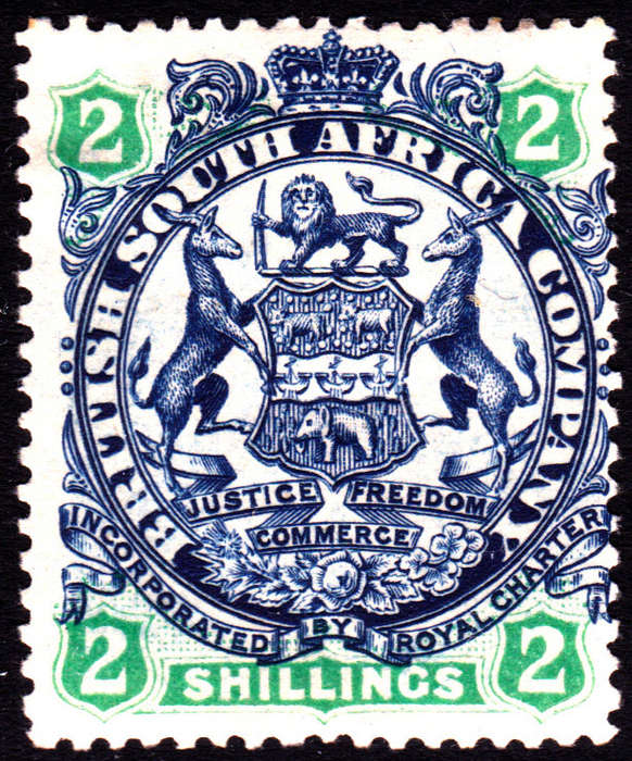 B.S.A.C/Rhodesia SG47 2/- Indigo & Green/Buff -  MM CV £55(2017)