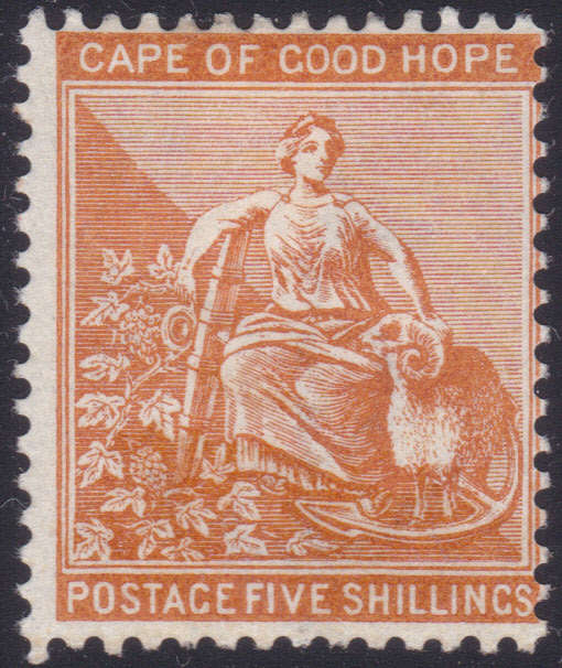 Cape of Good Hope 1896 SACC63 5/- BROWN-ORANGE(WM ANCHOR) MM - CV R3000