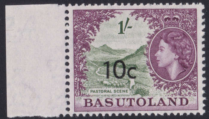 BASUTOLAND 1961 SACC64a 10c ON 1/- OVERPRINT TYPE II - UM - CV R5000