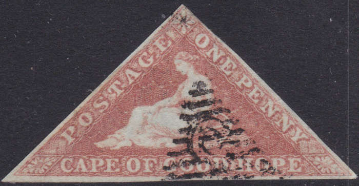 Cape of Good Hope SACC1 : 1d PALE BRICK RED ON DEEPLY BLUED PAPER VFU CV R14000