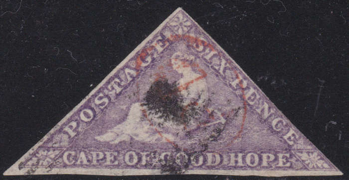 Cape of Good Hope - SACC16 - 6d BRIGHT MAUVE - VFU WITH RARE SMALL RED OVAL CDS CV R22000