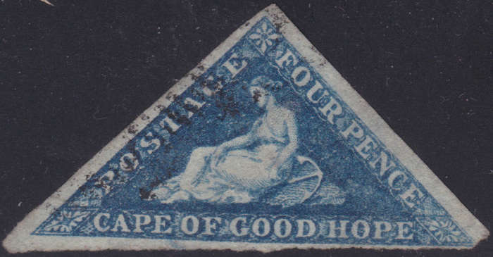 CAPE OF GOOD HOPE 1864 SACC15aa - 4d BLUE WITH SIDEWAYS WM - VFU - CV R13000