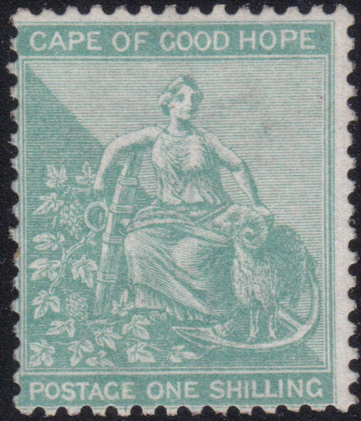 Cape of Good Hope 1864-77 SACC21b 1/- BLUE-GREEN WATERMARK CROWN CCLMM CV R6500