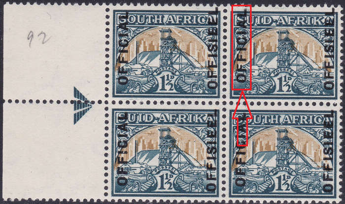 UNION OF SA OFFICIALS - SACC O39/39a 1½d GREEN and BUFF BO4 ``RAISED OFFISIEEL``  UM/MM CV R3900