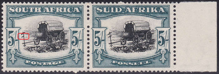 UNION OF SA 1933 SACC62c 5/- Black & Green - ``Broken Yoke`` variety **UM** CV R3500