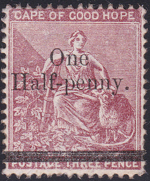 Cape of Good Hope 1858 SACC42 ½d ON 3d DEEP CLARET  - MM - CV R1200