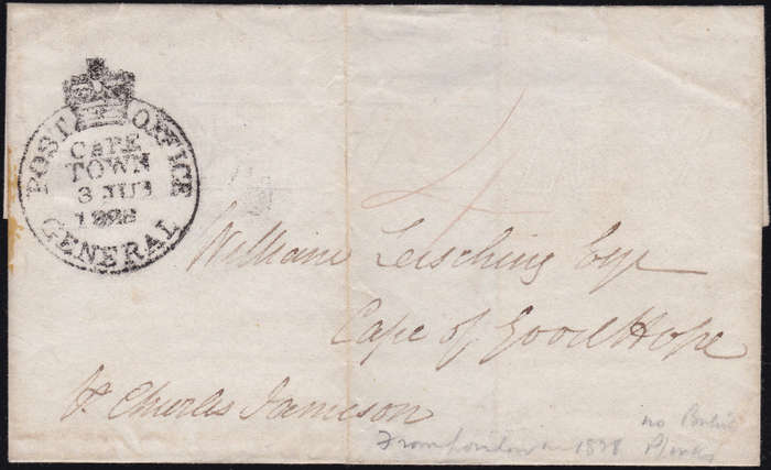 Cape of Good Hope : Stampless Cover - JUNE 1828(TYPE 10)
