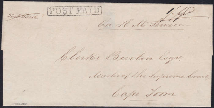 Cape of Good Hope : Stampless Cover - SENT ``POST PAID`` TO MASTER OF THE SUPREME COURT