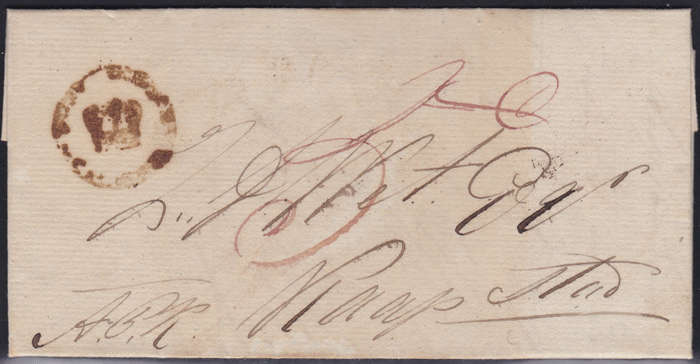 Cape of Good Hope : Stampless Cover - WITH CALEDON(?) LETTER STAMP TYPE 5