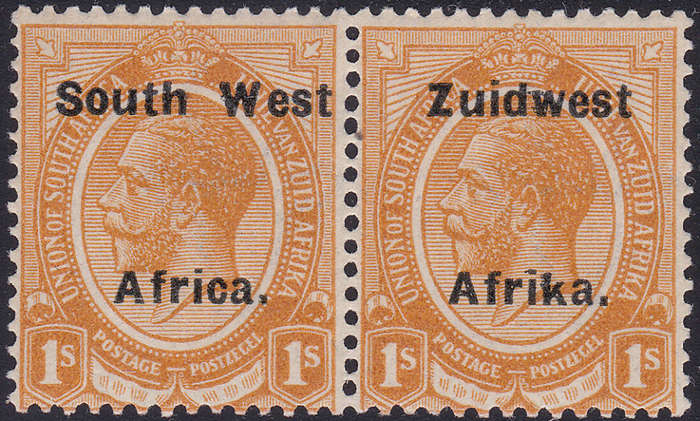 SWA 1924 TYPE VI SACC46 1/- ORANGE BILINGUAL PAIR MM