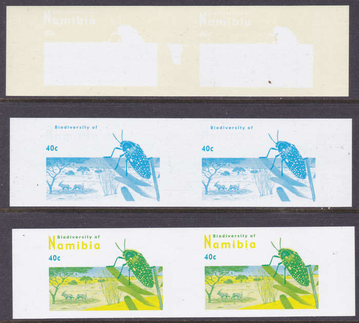 NAMIBIA 2007 SACC543 4TH DEF ISSUE - 7 PLATE PROOFS OF THE 40c IN VARIOUS COLOURS(WHITE PAPER) - UM