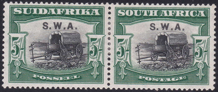 SWA 1927-30 SACC89 5/- BLACK and GREEN MARGINAL PAIR - MM - CV R2500