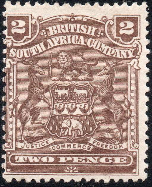 BSAC / Rhodesia : SG79 2d Brown MM CV £13(2017)