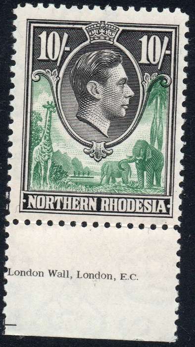 Northern Rhodesia 1938-52 : SG44 10/- Green & Black - UM - CV £30(2017)