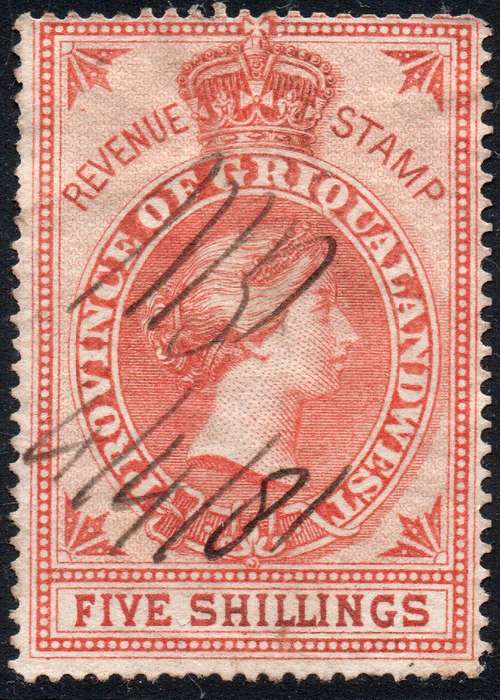 Griqualand West 1870 Barefoot #68 5/- Orange - VFU