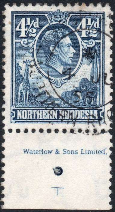 Northern Rhodesia SG37 4½d Blue - Superb Used Inscriptional Marginal CV £12(2017)