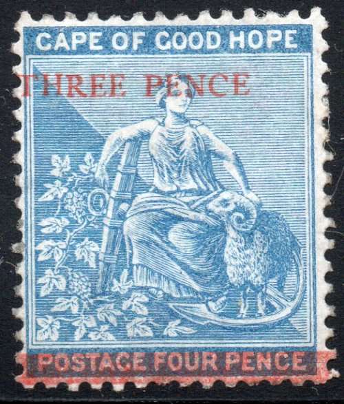 Cape of Good Hope 1879 : SACC29 : 3d on 4d BLUE - MM - CV R4500