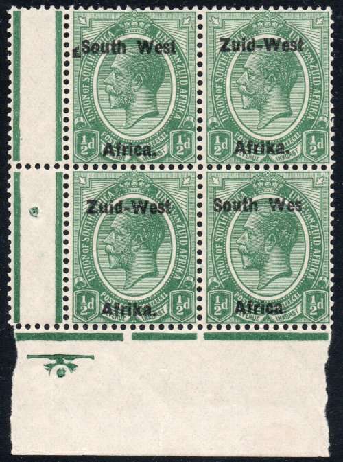 SWA SACC1b  ½d GREEN MARGINAL BO4 WITH ``Wes.`` for ``West`` VARIETY - UM - CV R3750+