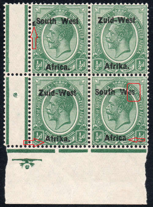 SWA SACC1b  ½d GREEN MARGINAL BO4 WITH ``Wes.`` for ``West`` VARIETY - UM - CV R3750+