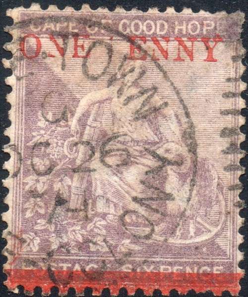 Cape of Good Hope 32a(var) - 1d on 6d Deep Lilac - ``P`` in ``PENNY`` omitted -Unlisted - RARE