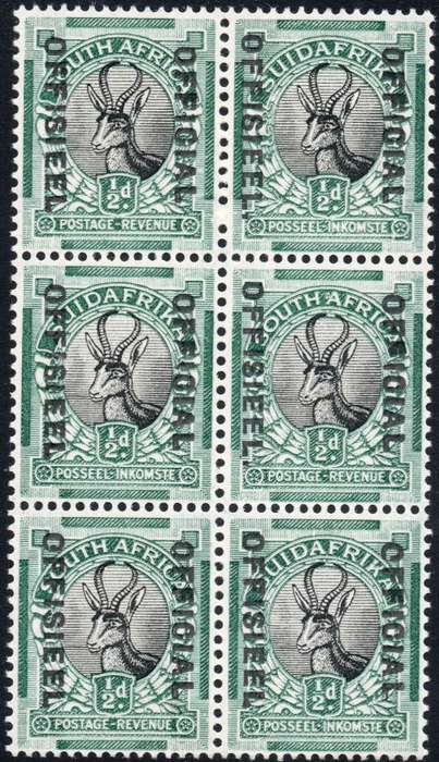 Union of SA - SACC11/11c ½d BLACK and GREEN BO6, 2 x ``STOP AFTER OFFISIEEL`` - UM - CV R2445