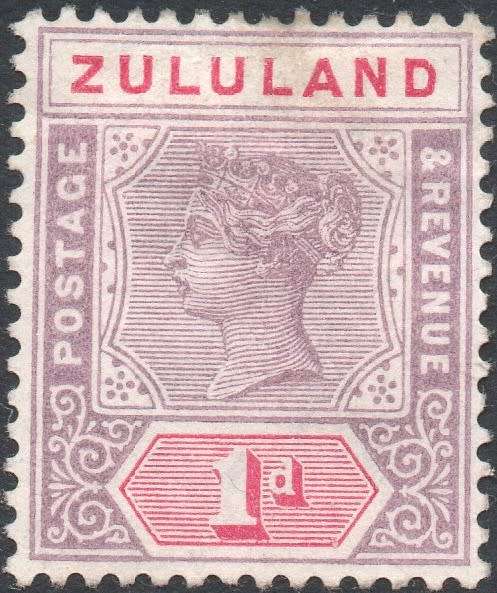 Zululand 1894-6 SACC15  1d MAUVE and CARMINE  MM CV R100
