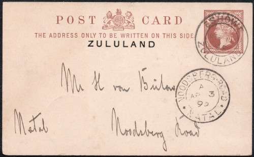 ZULULAND 1895 - POSTCARD ESHOWE ZULUAND TO NOODSBERG RD, PMB - SCARCE - SEE SCANS