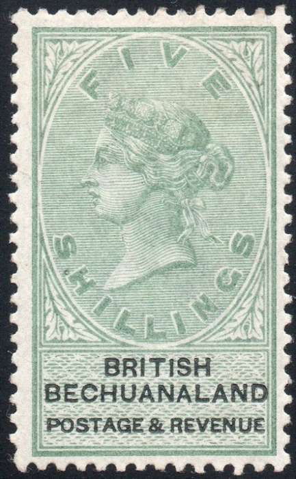 BRITISH BECHUANALAND 1888 SACC18 5/- GREEN and BLACK - VLMM