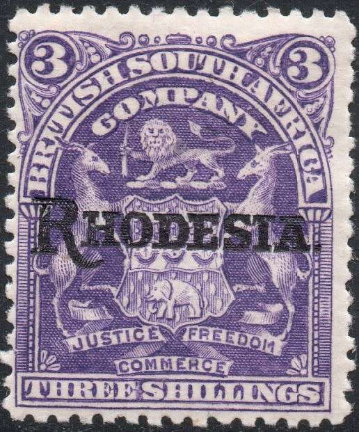 BSAC / Rhodesia : SG106 3/- DEEP VIOLET MM CV R1000
