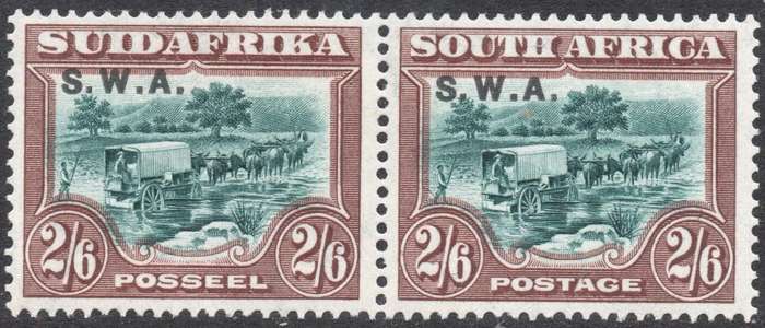 SWA SACC88 2s6d GREEN and BROWN MARGINAL PAIR - LMM - CV R2500