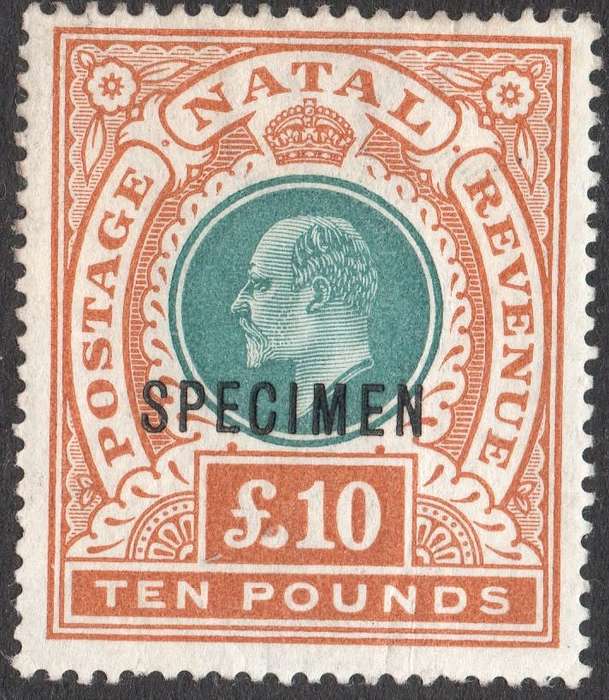 NATAL SG145as £10 GREEN & ORANGE OVERPRINTED ``SPECIMEN`` - LMM