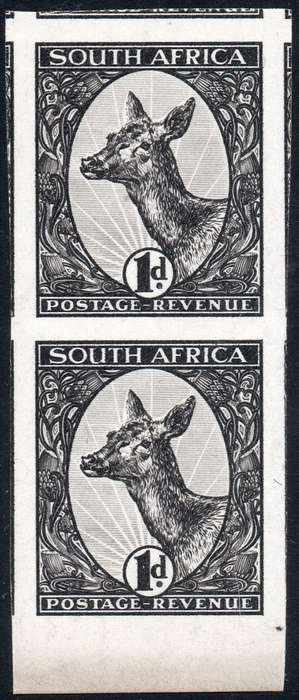 Union of SA - BOOYSENS ESSAY 1d IMPERF MARGINAL PAIR IN BLACK (PROOF) - UM - RARE