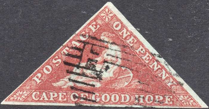 Cape of Good Hope : 1853 SACC3 1d BRICK-RED , SLIGHTLY BLUED PAPER - VFU CV R11000