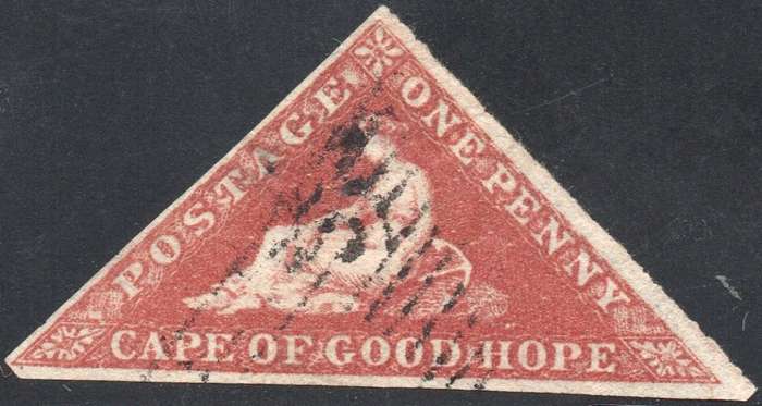 Cape of Good Hope SACC1a : 1d DEEP BRICK-RED ON DEEPLY BLUED PAPER VFU CV R14000