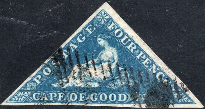 Cape of Good Hope 1853 SACC2 4d DEEP BLUE(DEEPLY BLUED PAPER) - VFU -  CV R5500