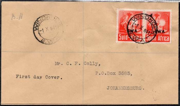 SWA - 1 OCT 41 FDC TIED WITH 6d ORANGE PAIR (SACC147)