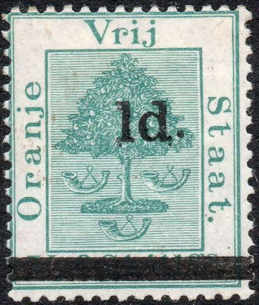 OFS 1881 SG26 1d ON 5/- GREEN WITH O/P TYPE ``f`` - MM