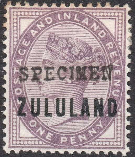 ZULULAND 1888 SACC2s 1d DEEP PURPLE ``SPECIMEN`` CV R1500