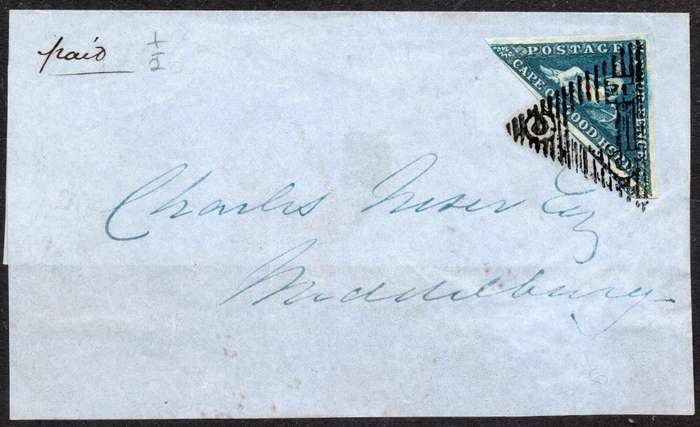 CAPE OF GOOD HOPE 1855 - COVER FRONT/PIECE WITH 4d DEEP BLUE(SACC4) - SEE BELOW