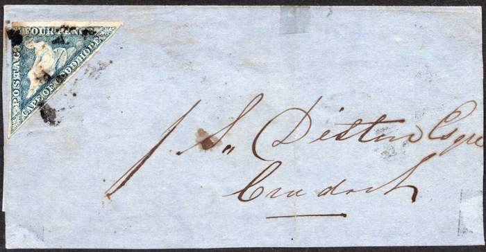 CAPE OF GOOD HOPE 1865 - COVER FRONT/LARGE PIECE WITH 4d STEEL BLUE(SACC15c) - SEE BELOW