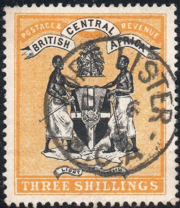 B.C.A. / NYASALAND 1895 SG27 3/- BLACK & YELLOW - VFU