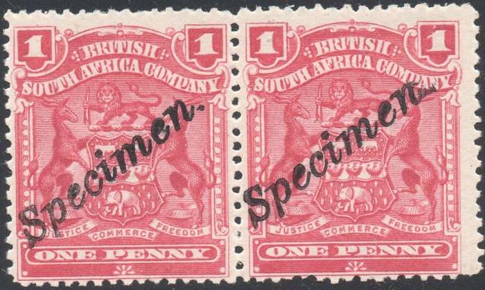 BSAC / Rhodesia : 1d RED ``SPECIMEN`` PAIR  - UM
