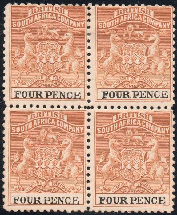 BSAC / RHODESIA 1895 SACC28 4d YELLOW-BROWN & BLACK - BO4 - UM/MM - PERF 12½